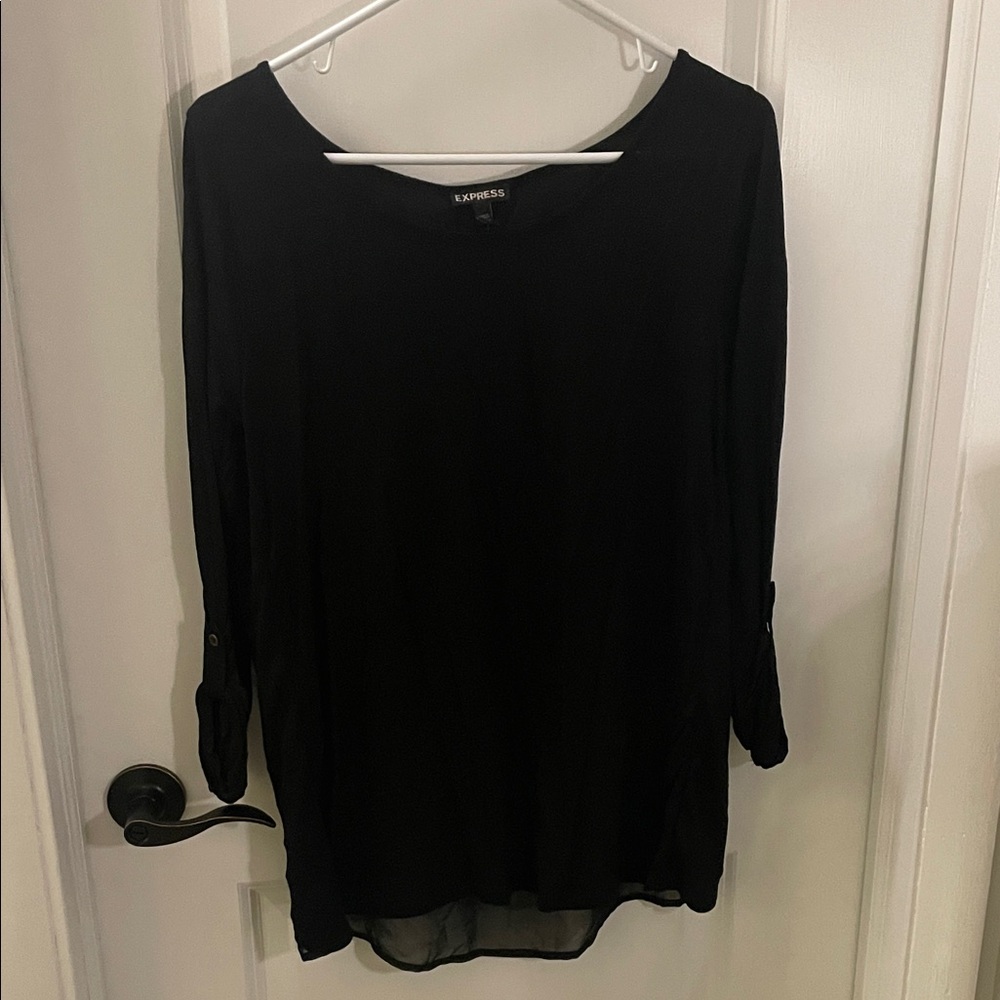 Express Black Women's Blouse with Split Back and Sheer Underlay